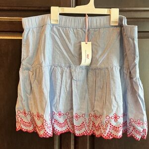 Vineyard Vines Light Blue Skater Skirt with Pink Embroidered Hem
